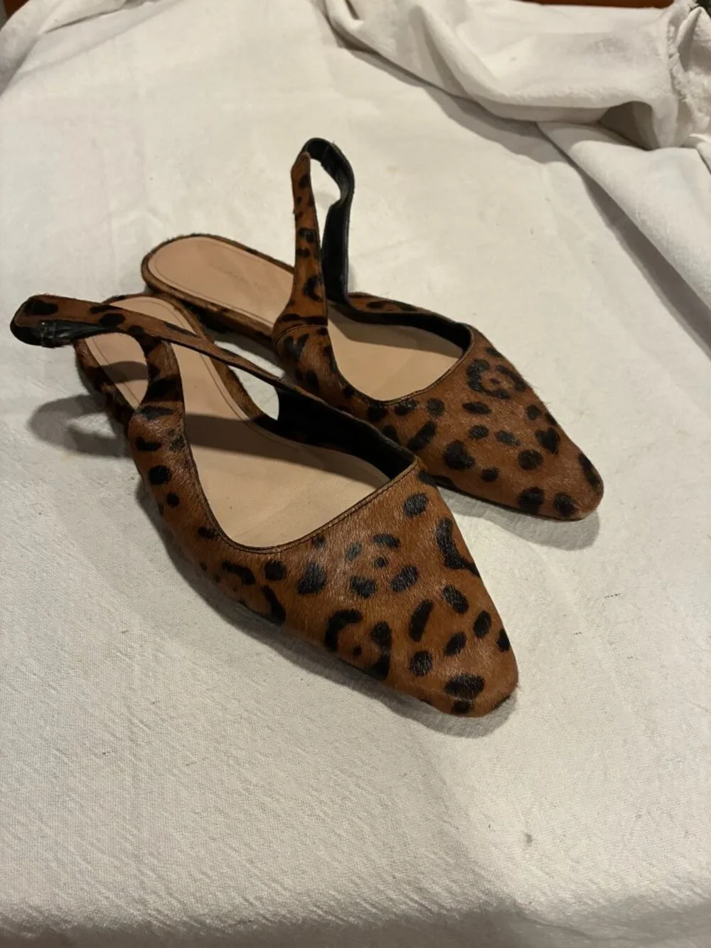 Banana Republic Leopard Calf Hair Slingback Flats Square Toe Animal Print Shoes - Picture 2 of 5